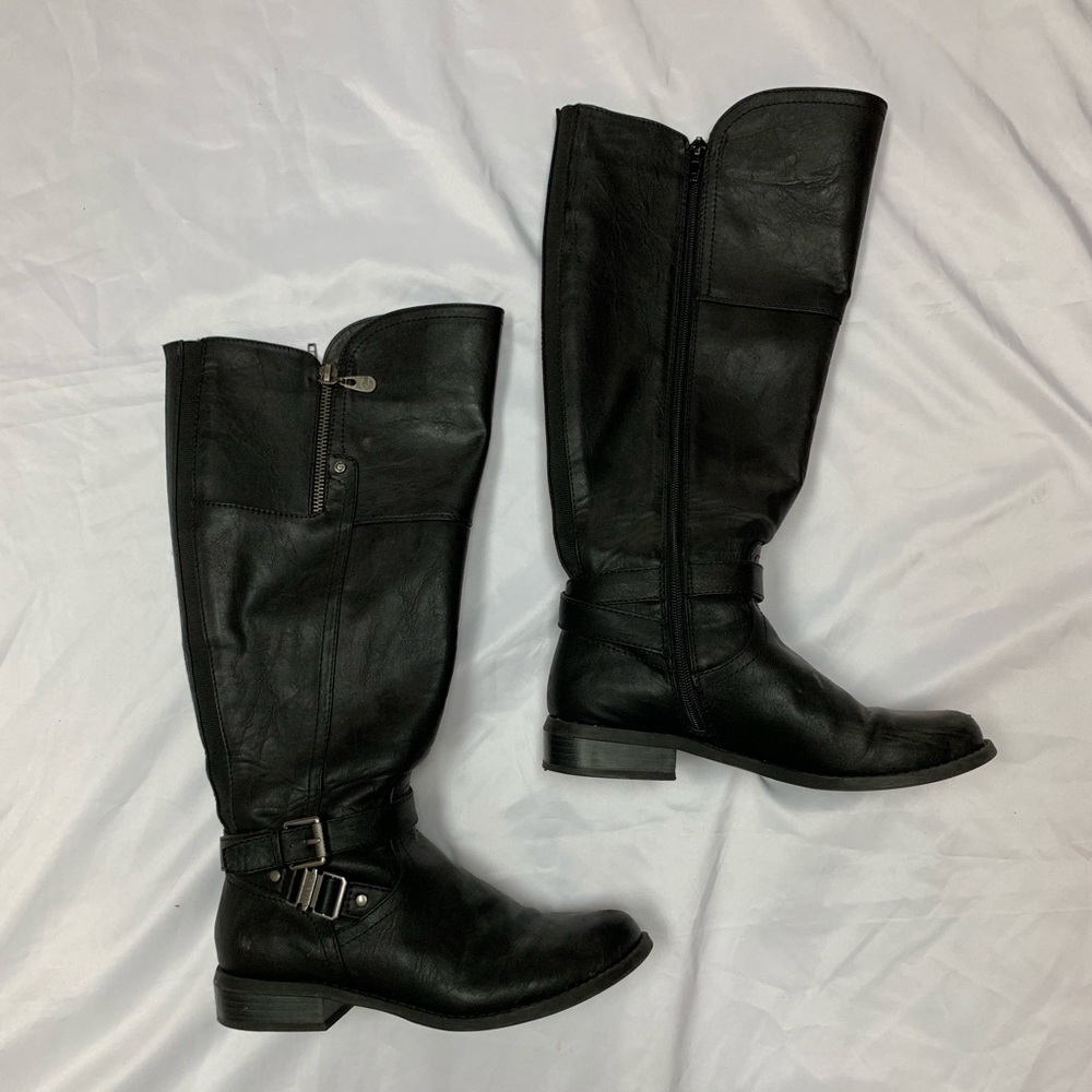 Guess black leather knee high boots